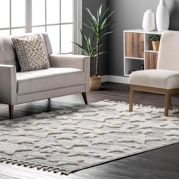 Nuloom Raven Modern Stars High Low Shaggy Tassel Area Rug Light Gray