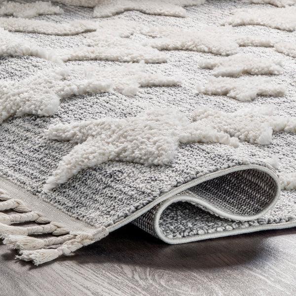 Nuloom Raven Modern Stars High Low Shaggy Tassel Area Rug Light Gray