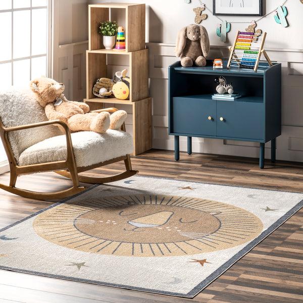 Nuloom Remi Lion Kids Machine Washable Area Rug Beige