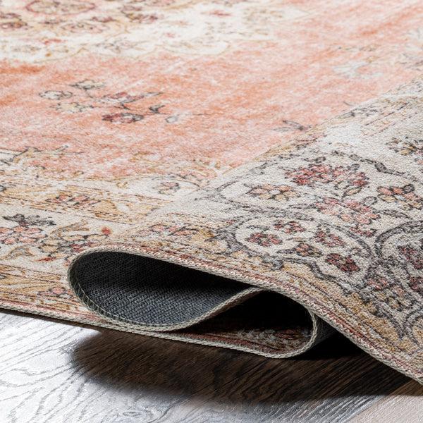 Nuloom Ren Vintage Floral Machine Washable Area Rug Peach