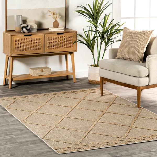 Nuloom Rhode Raised Lattice Indoor/Outdoor Area Rug Beige