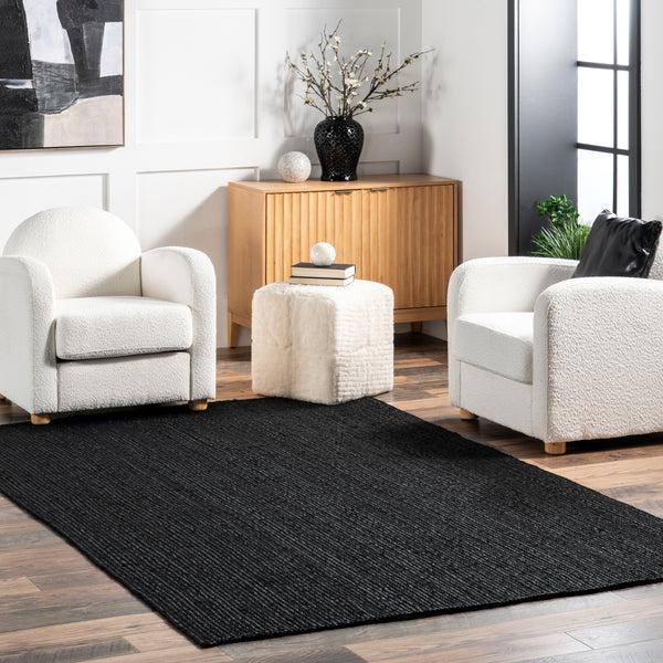 Nuloom Rigo Hand Woven Farmhouse Jute Area Rug Black