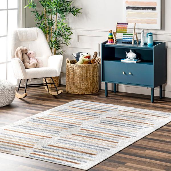 Nuloom Ros Striped Columns Machine Washable Area Rug Beige