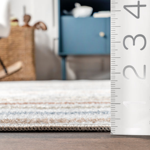 Nuloom Ros Striped Columns Machine Washable Area Rug Beige