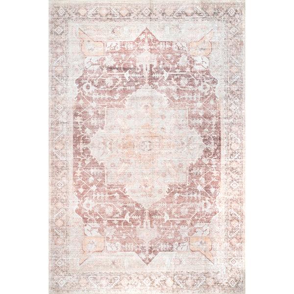 nuloom Rosa Machine Washable Distressed Vintage Medallion Area Rug Light Pink