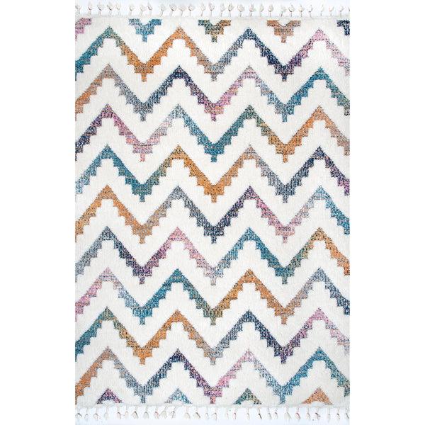 nuloom Rumi High-Low Chevron Kids Tassel Area Rug Ivory