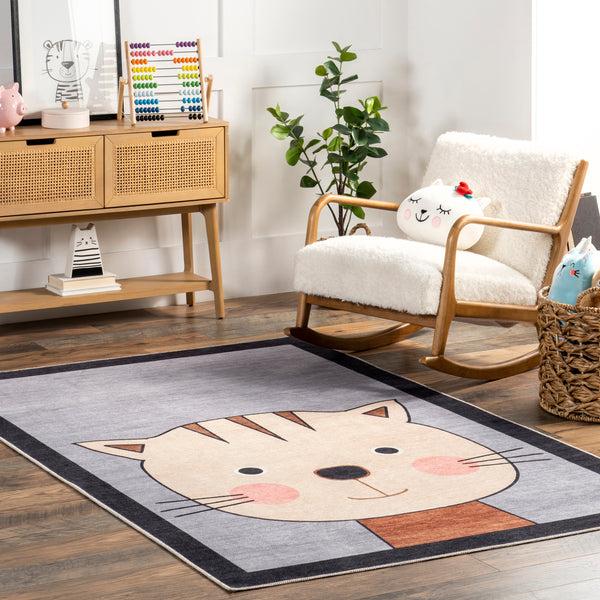 Nuloom Samantha Kitten Kids Machine Washable Area Rug Blue