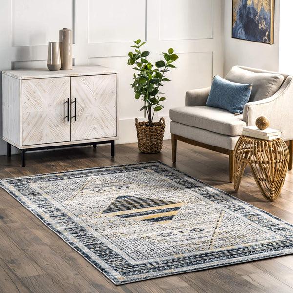 Nuloom Sarai Machine Washable Distressed Diamond Area Rug Light Grey