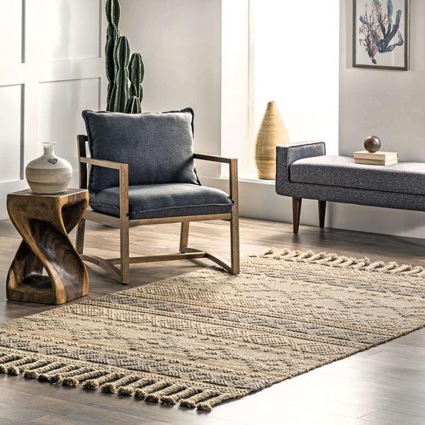 Nuloom Sari Wool And Jute Textured Global Inspired Braided Tassel Area Rug Natural