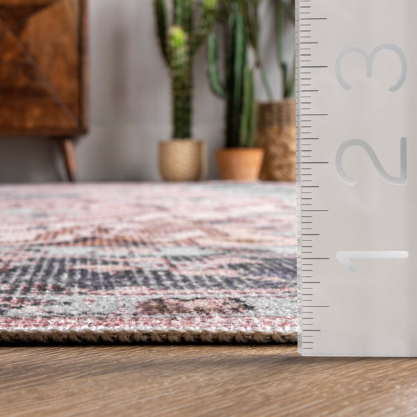 Nuloom Sasha Machine Washable Medallion Area Rug Pink