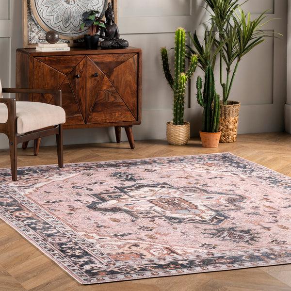 Nuloom Sasha Machine Washable Medallion Area Rug Pink