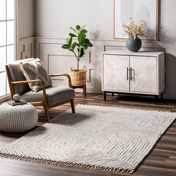 Nuloom Sherrell Modern High/Low Tassel Area Rug Ivory