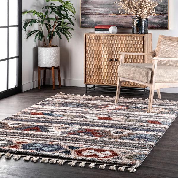 Nuloom Skyla Tribal Banded Shag With Tassel Area Rug Multi