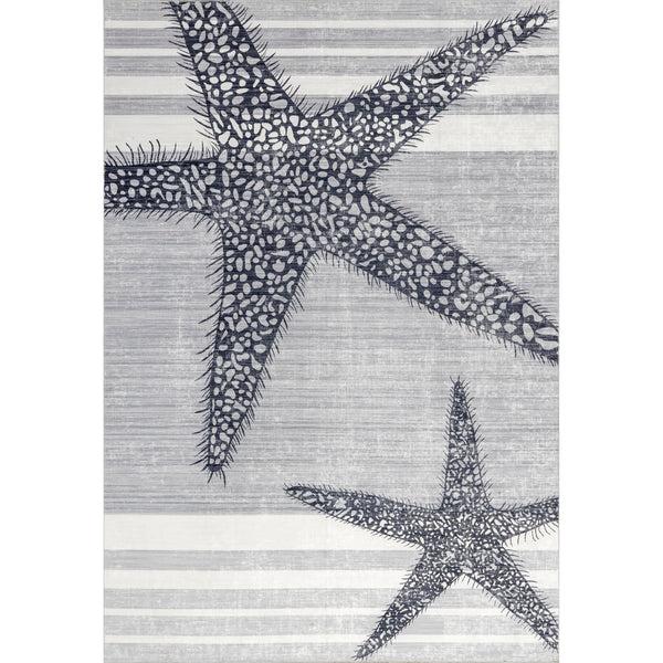nuloom Starfish and Stripes Machine Washable Area Rug Light Gray