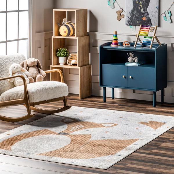 Nuloom Talia Bashful Fox Kids Machine Washable Area Rug Beige