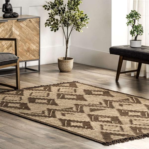 Nuloom Tegan Bohemian Diamond Leather And Jute Area Rug Natural