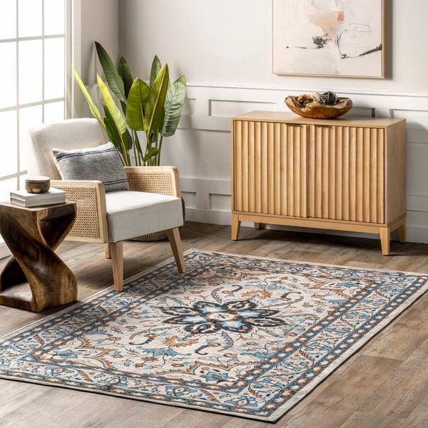 Nuloom Teshi Floral Medallion Machine Washable Area Rug Blue