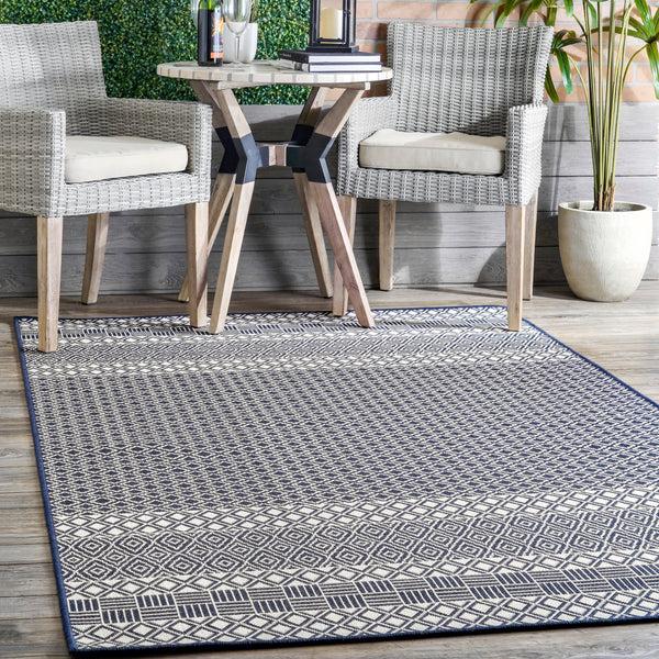 Nuloom Tilly Striped Lattice Indoor/Outdoor Area Rug Blue