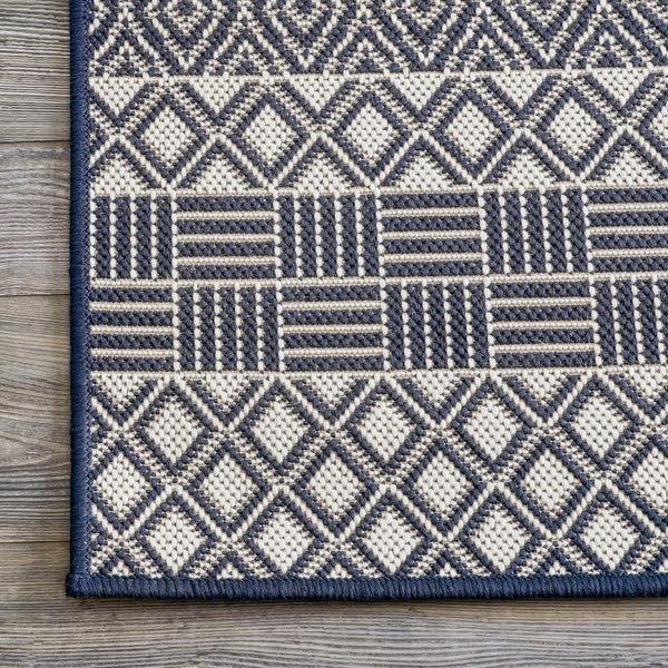 Nuloom Tilly Striped Lattice Indoor/Outdoor Area Rug Blue