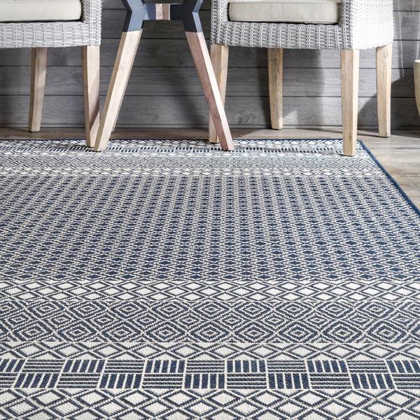 Nuloom Tilly Striped Lattice Indoor/Outdoor Area Rug Blue