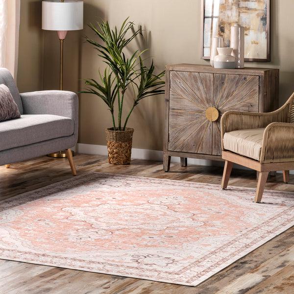 Nuloom Tracie Machine Washable Floral Medallion Area Rug Peach