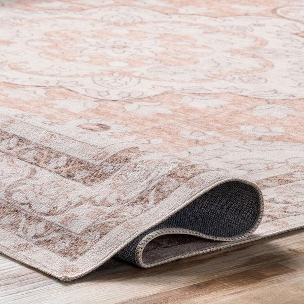 Nuloom Tracie Machine Washable Floral Medallion Area Rug Peach