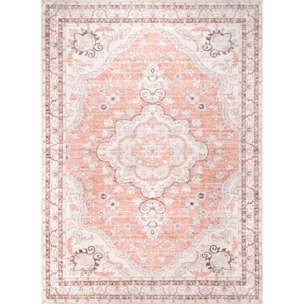 nuloom Tracie Machine Washable Floral Medallion Area Rug Peach
