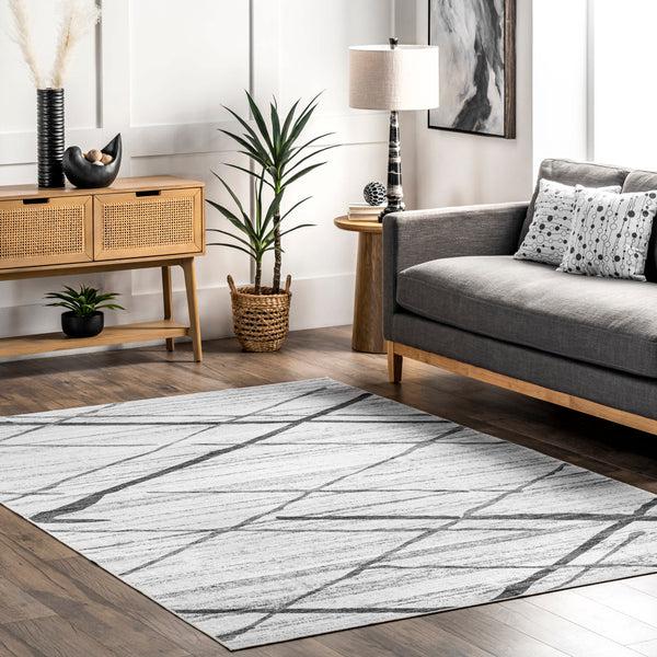 Nuloom Trellis Stripes Machine Washable Area Rug Light Grey