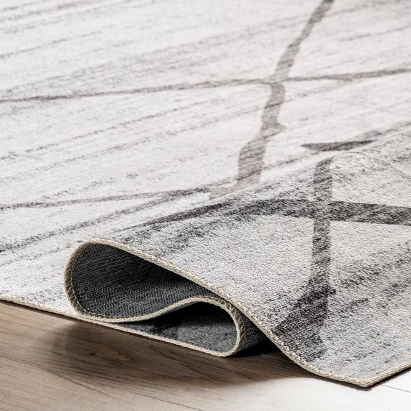 Nuloom Trellis Stripes Machine Washable Area Rug Light Grey