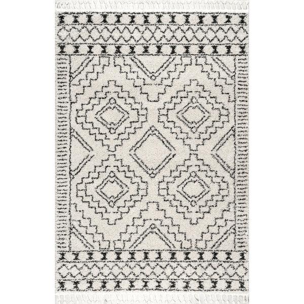 nuloom Vasiliki Moroccan Shag Tasseled Area Rug Off White