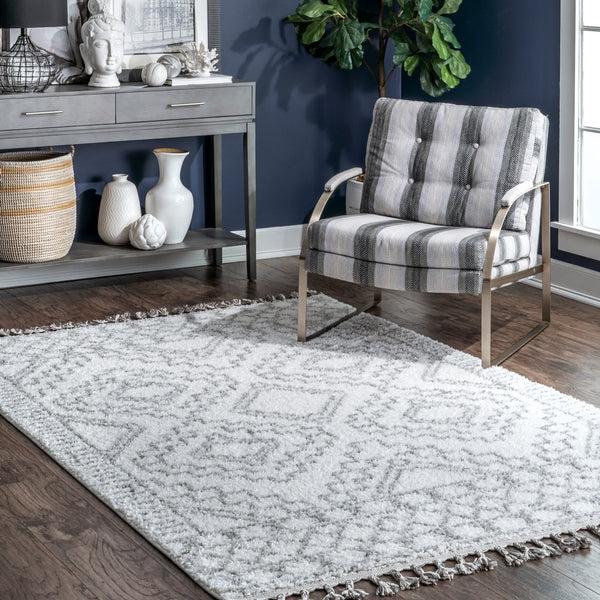 Nuloom Vasiliki Moroccan Tribal Tassel Area Rug Blue