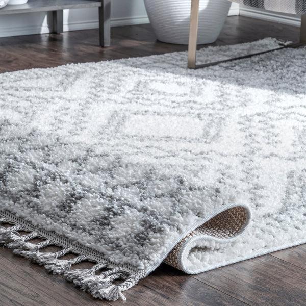 Nuloom Vasiliki Moroccan Tribal Tassel Area Rug Blue