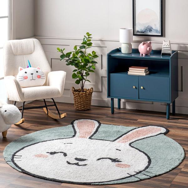 Nuloom Vera Bunny Machine Washable Kids Area Rug Gray
