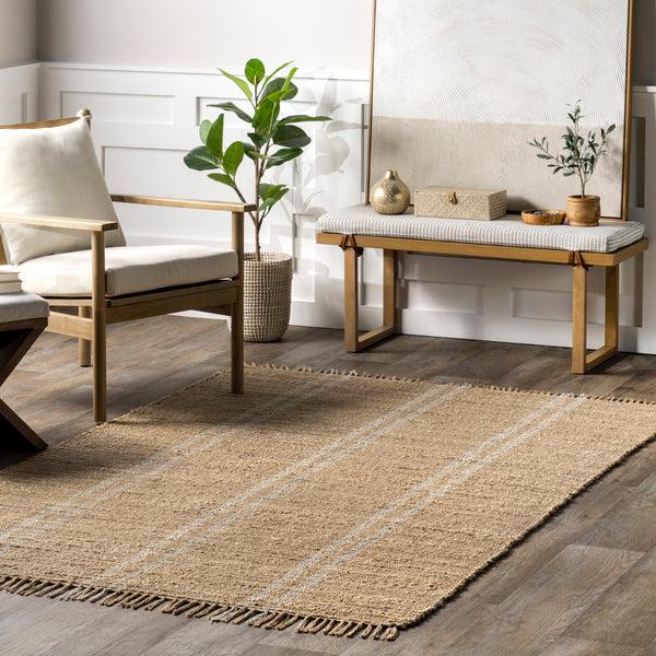 Nuloom Vicky Striped Jute Blend Tasseled Area Rug Natural