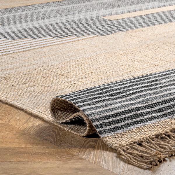 Nuloom Vida Hand Woven Abstract Jute Tassel Area Rug Beige
