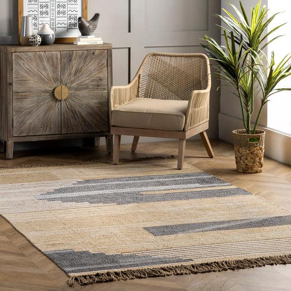 Nuloom Vida Hand Woven Abstract Jute Tassel Area Rug Beige