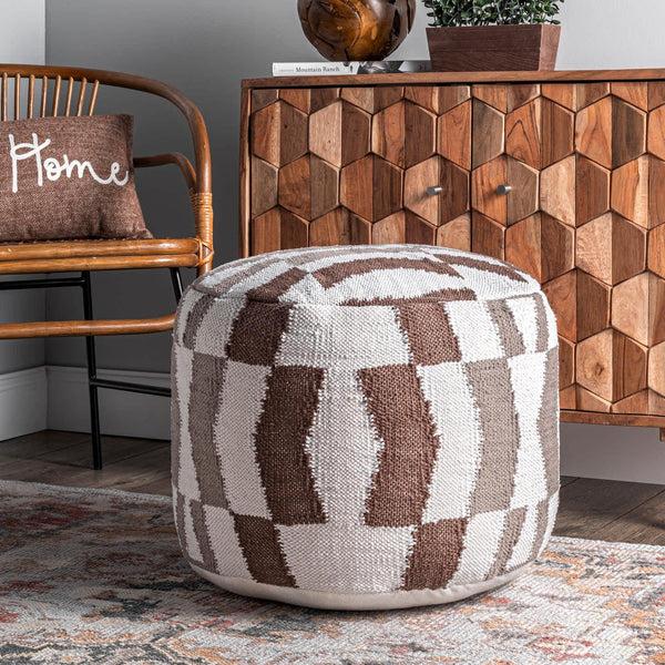 Nuloom Vienna Herringbone Filled Ottoman Pouf Ivory