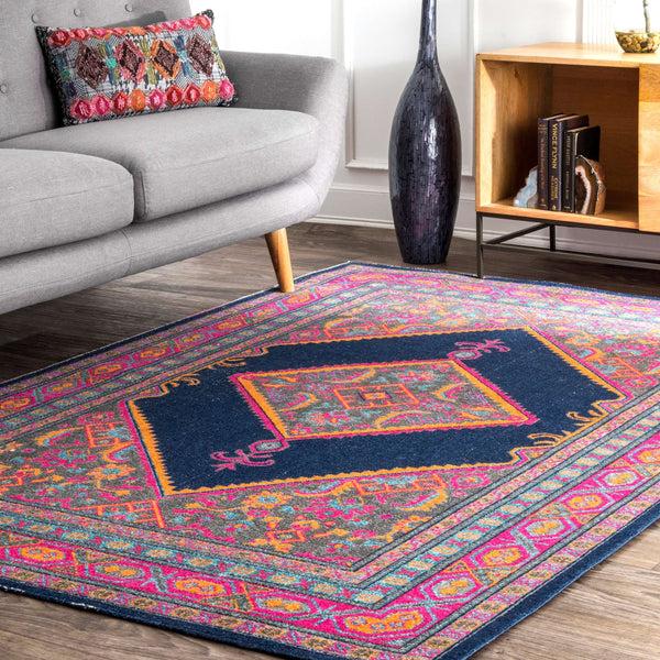Nuloom Vintage Bordered Medallion Adame Area Rug Navy