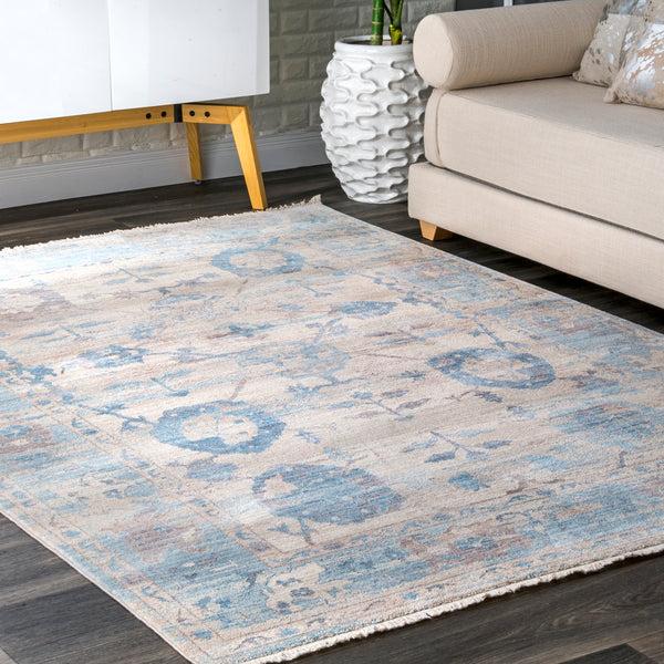 Nuloom Vintage Brandi Floral Fringe Area Rug Light Blue