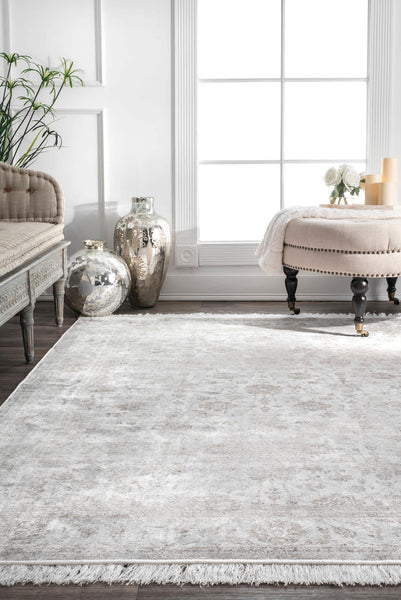 Nuloom Vintage Floral Elyse Fringe Rug Area Rug Ivory