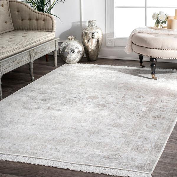 Nuloom Vintage Floral Elyse Fringe Rug Area Rug Ivory