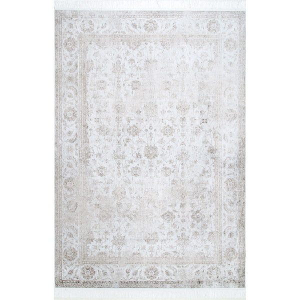 nuloom Vintage Floral Elyse Fringe Rug Area Rug Ivory