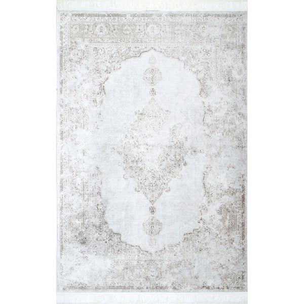 nuloom Vintage Medallion Cantrell Fringe Area Rug Ivory