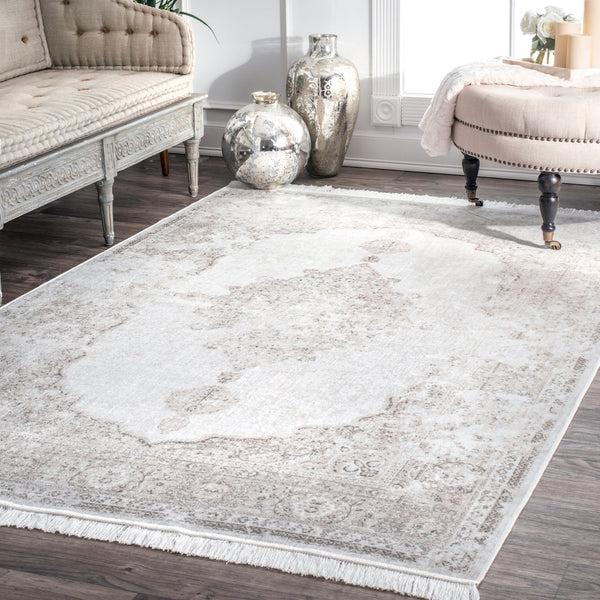 Nuloom Vintage Medallion Cantrell Fringe Area Rug Ivory