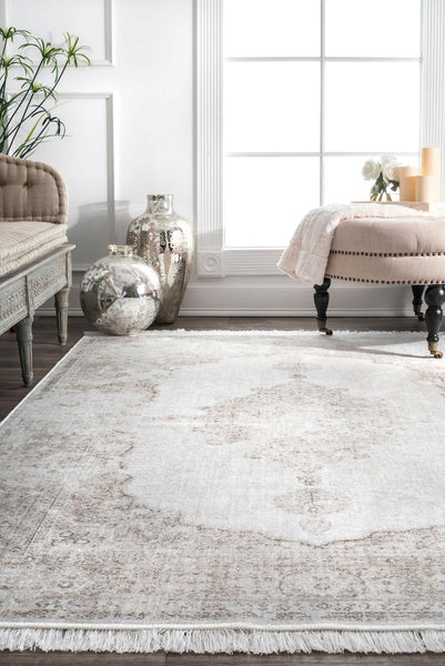 Nuloom Vintage Medallion Cantrell Fringe Area Rug Ivory