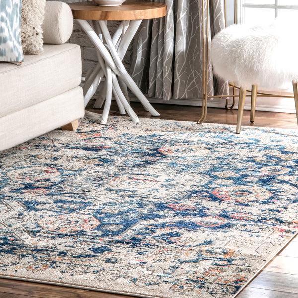 Nuloom Vintage Medallion Joya Distressed Area Rug Blue