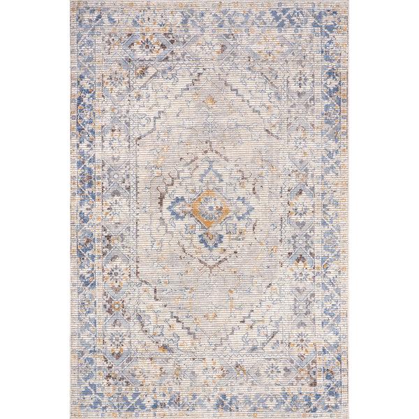nuloom Vintage Medallion Machine Washable Area Rug Light Gray