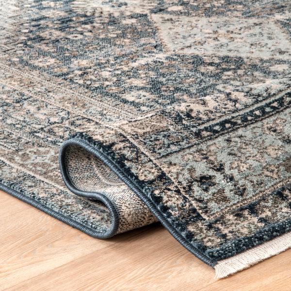 Nuloom Vintage Melani Medallion Fringe Area Rug Light Blue