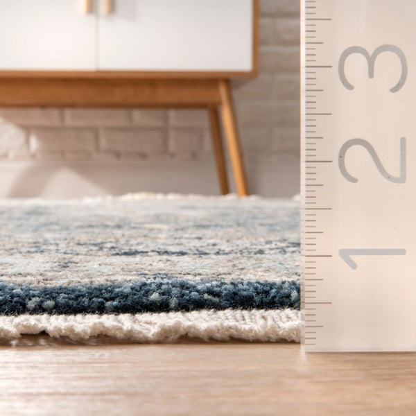 Nuloom Vintage Melani Medallion Fringe Area Rug Light Blue