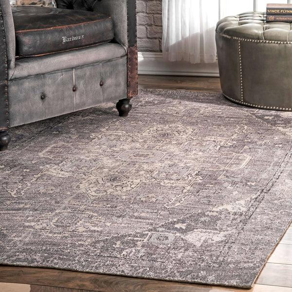 Nuloom Vintage Siler Medallion Printed Area Rug Grey